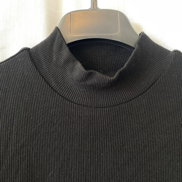Marine Layer Lexi Ribbed Midi Dress Sz M Black Short Sleeve Mock Neck Lined - Picture 4 of 13